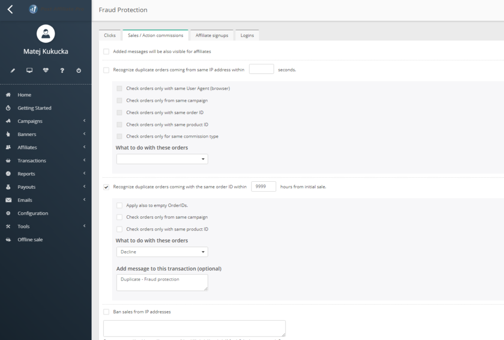 Instalación y configuración de la protección contra el fraude de ventas en Post Affiliate Pro