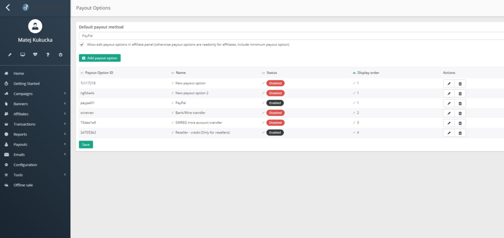 opciones de pagos de configuración post affiliate pro